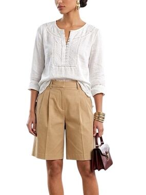 Boho White Linen Style Lace Embroidered Pintuck A line Half sleeve Top Blouse